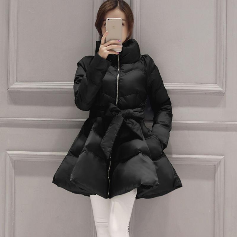Women S Down Parkas EAM Black Bandage Bow Cotton Padded Coat Long Sleeve Loose Fit Women Fashion Autumn Winter WC69101S 230106