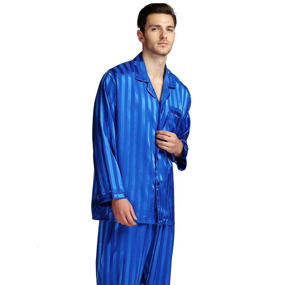 Men's Sleepwear Mens Silk Satin Pajamas Set Pajama Pyjamas Set PJS Sleepwear Set Loungewear U.S.S M L XL 2XL 3XLL 4XL Plus Striped 231129