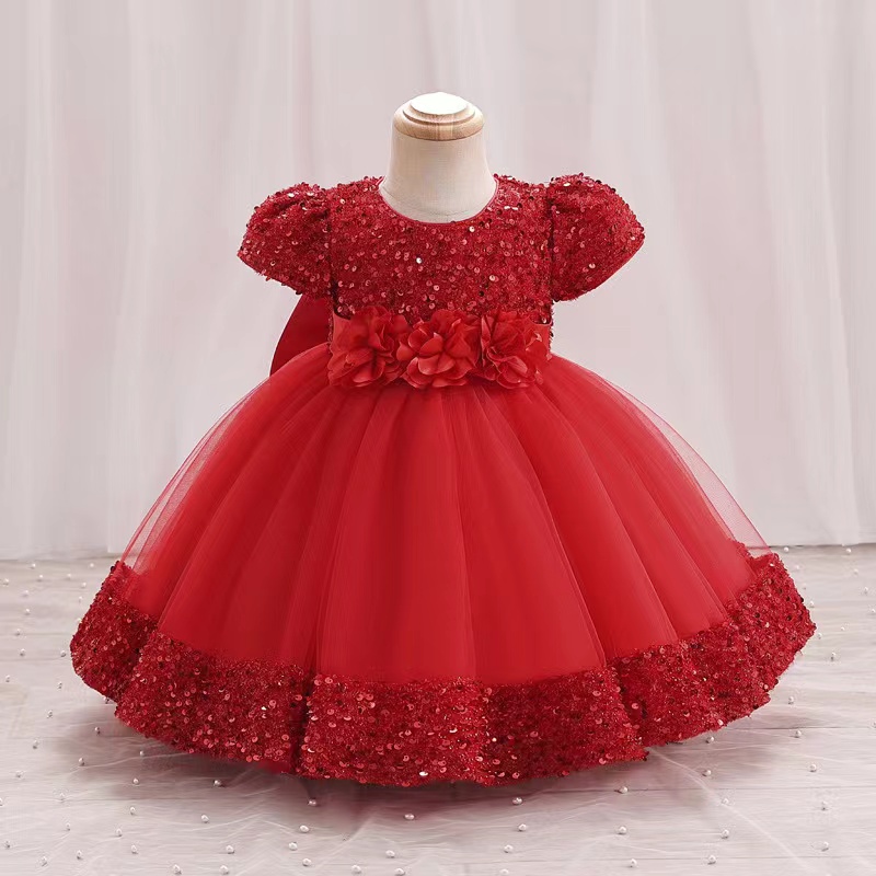 Flower Girl Dresses for Wedding pink Princess tutu Skirt sequined Ball Gown Jewel Vintage Child First Communion Dress 2023 Tulle Long Kids Princess Ch