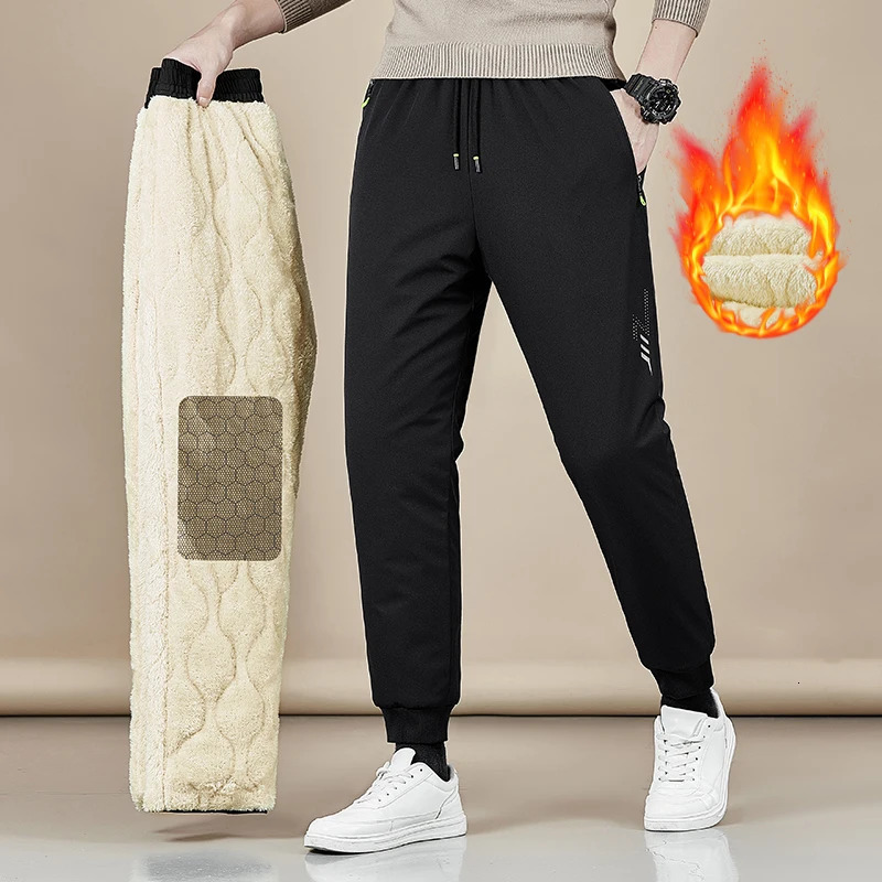 Men's Pants Men's Winter Warm Fleece Pants Lined with Graphene Fabric Knee Warm Pants Harajuku Joggers Zip Pockets Casual Pants 7XL-110KG 23