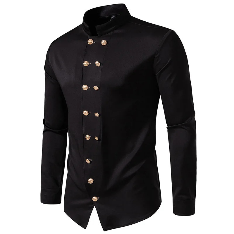Men's Casual Shirts Mens Slim Fit Double Breasted Personality Shirt Long Sleeves Blouses Casual Tops 231129