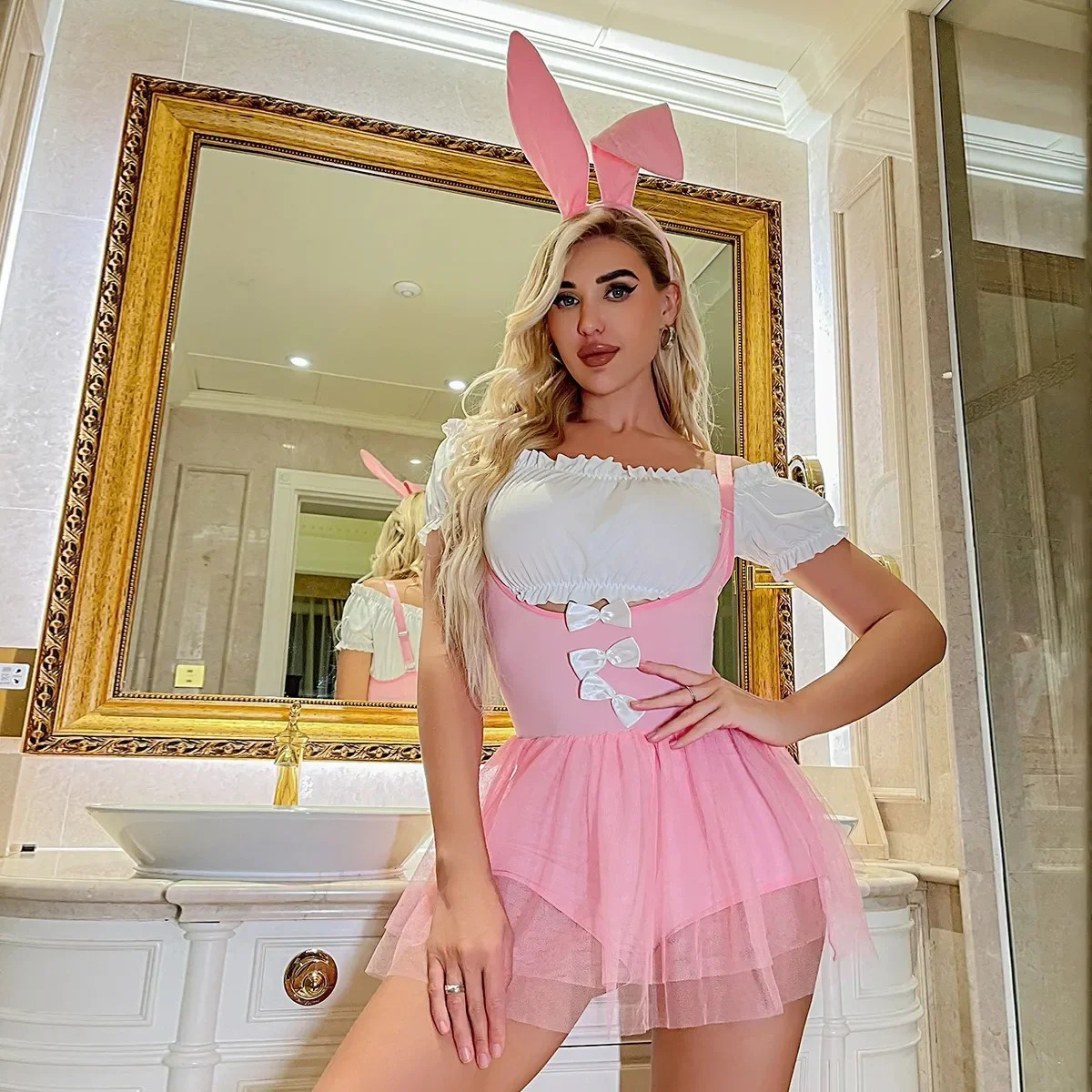 Sexy Set Sexy Underwear Bow Girl Pink Fluffy Skirt Sexy Playful Temptation Bunny. 231130