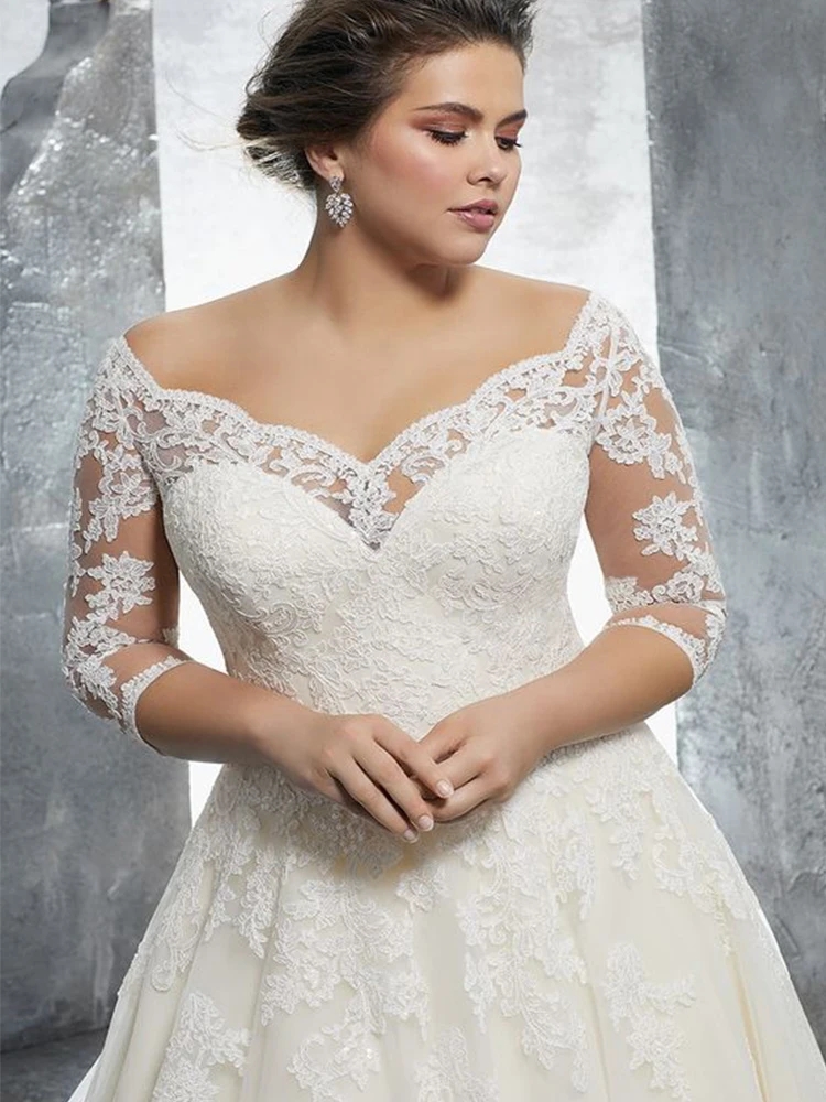 2024 Elegant Plus Size A-line Wedding Dress Off Shoulder Lace Applique Half Sleeves Bridal Dresses Bride Gowns Robe De Mariage Vestidos De Noiva
