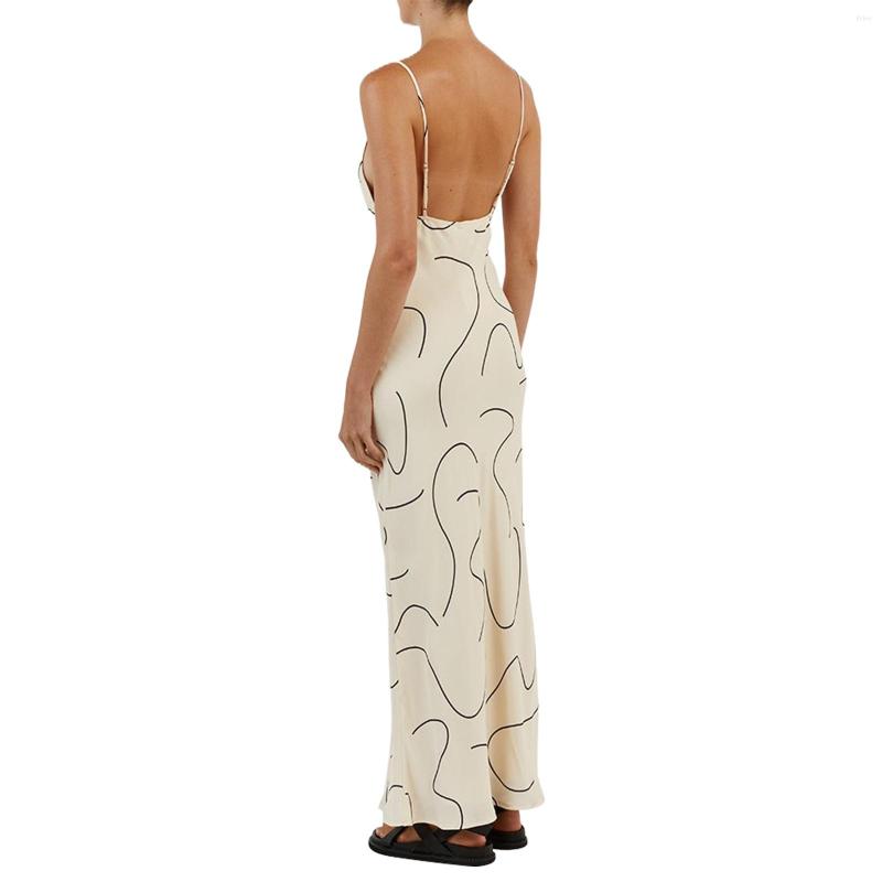 Casual Dresses Women Sling Sleeveless V Neck Print Party Spring Summer Dress Apricot
