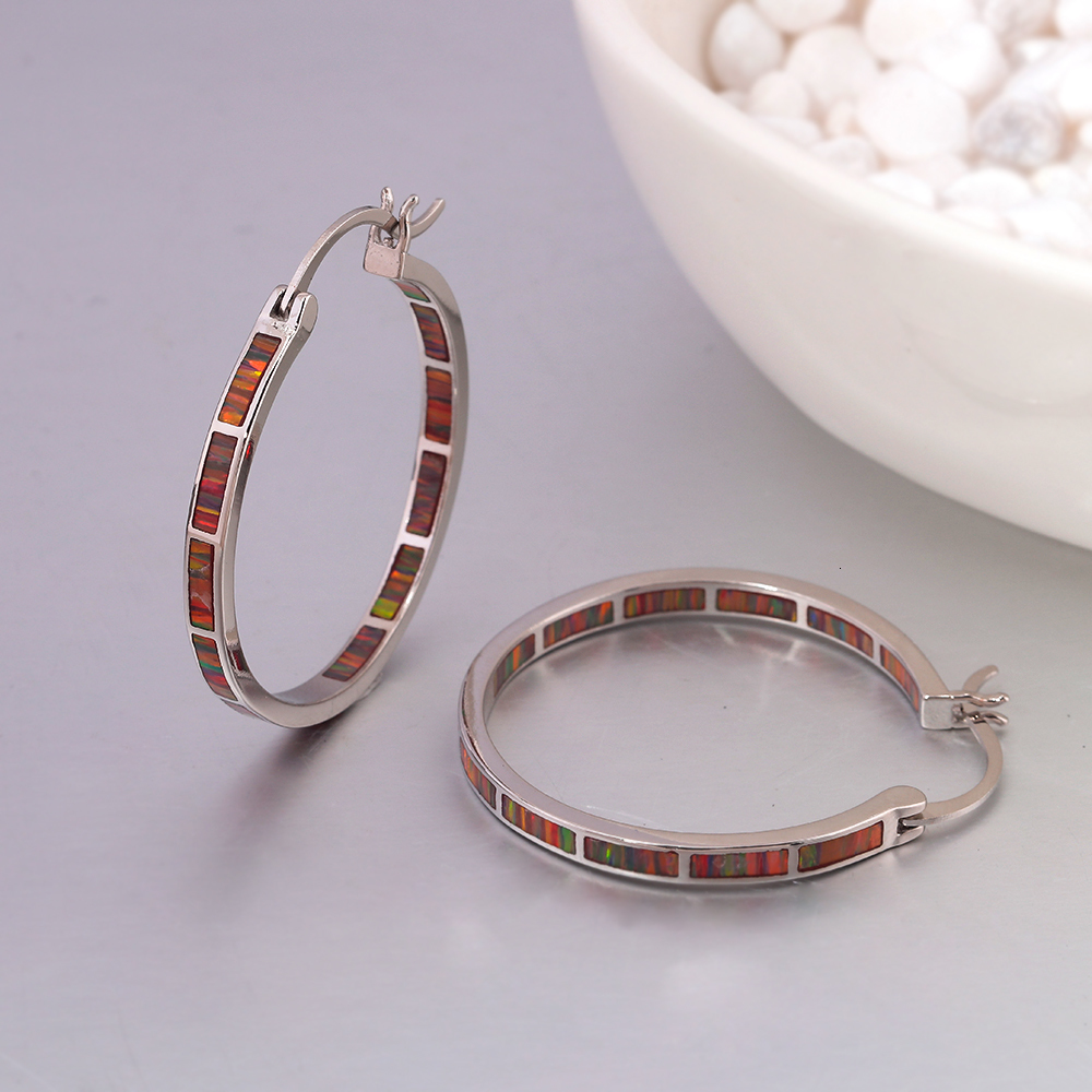 Hoop Huggie CiNily Blue Green Fire Opal Stone Hoop Earrings for Women SilverRose Gold Color Big Round Circle Hip Hop Punk Party Jewelry 230428