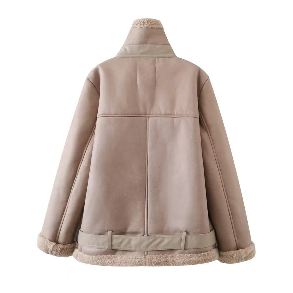 Womens Jackets Zach Ailsa AutumnWinter Casual Loose Fur Long Sleeve Standing Neck Double sided Jacket Coat 231129