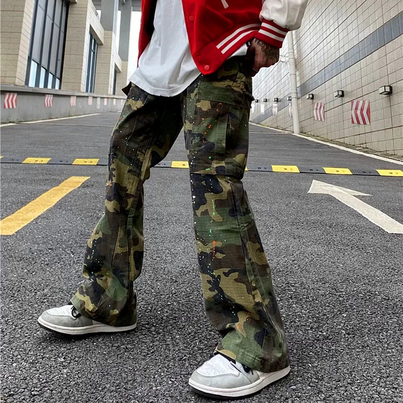 Men's Pants Y2K Fashion Ink Graffiti Baggy Tracksuit Cargo Flare Pants Men Joggers Camouflage Women Casual Long Trousers Ropa Hombre 231129