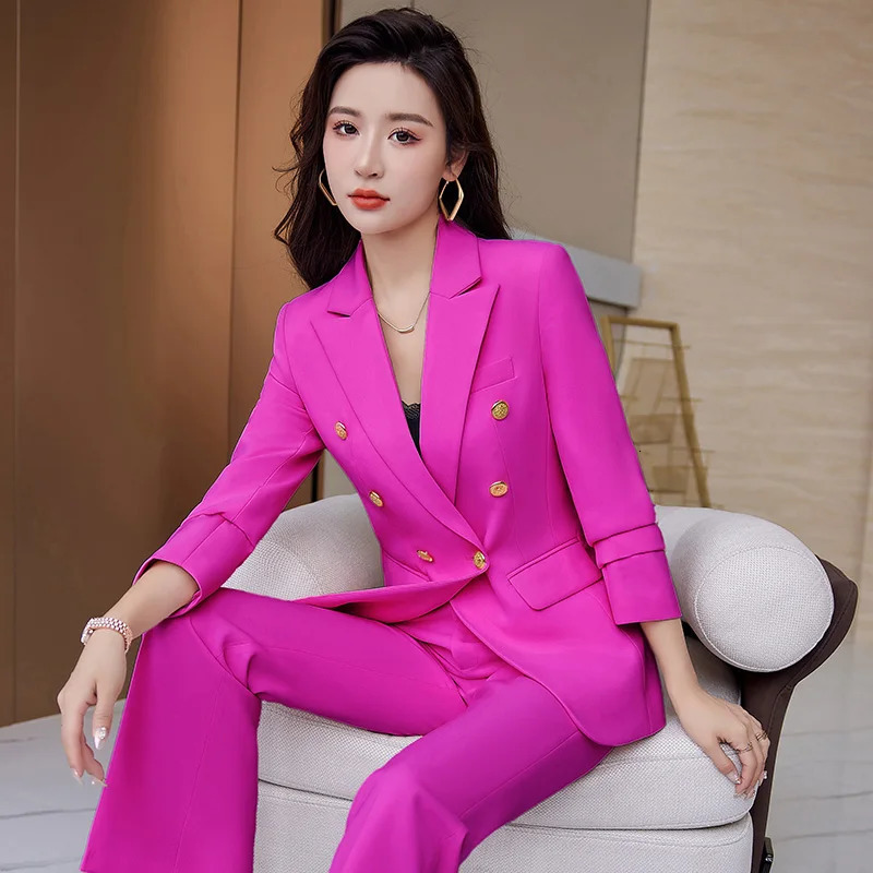 Women's Two Piece Pants High Quality Korean Spring Autumn Ladies Pant Suit Formal 2 Piece Set Blazer Women Office Business Work Wear Jacket And T