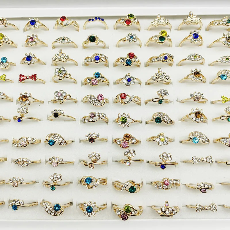 Wedding Rings 20pcs Lot Wholesale Flower Leaves Thin Finger For Women Colorful Crystal Crown Bow Jewelry Party Girls Gift 231130