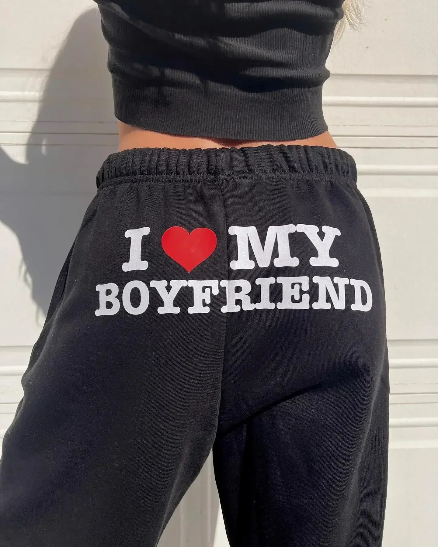 Women s Pants s I Love My Boyfriend Printed Sweatpants Y2k High Elastic Waist Drawstring Baggy Trousers Vintage Casual Loose Straight 231130