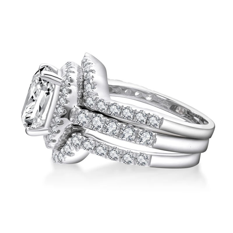 Wedding Rings IOGOU 3In1 3 0ct Cushion Bridal Ring Set For Women 925 Silver Fashion Engagement Sona Simulated Diamond 231130