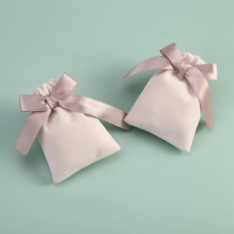 Watch Boxes Cases 10pcs Beige Velvet Jewelry Packaging Pouches Bags Small Gift Ribbon Drawstring Necklace Bracelet Earrings Storage Bag 231130
