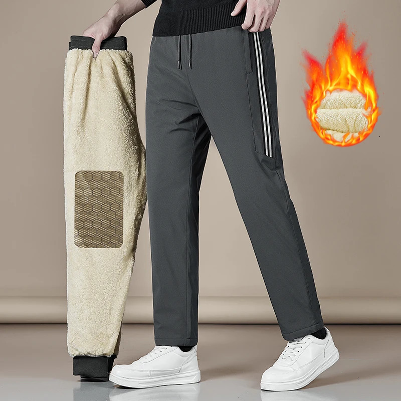 Men's Pants Men's Winter Warm Fleece Pants Lined with Graphene Fabric Knee Warm Pants Harajuku Joggers Zip Pockets Casual Pants 7XL-110KG 23