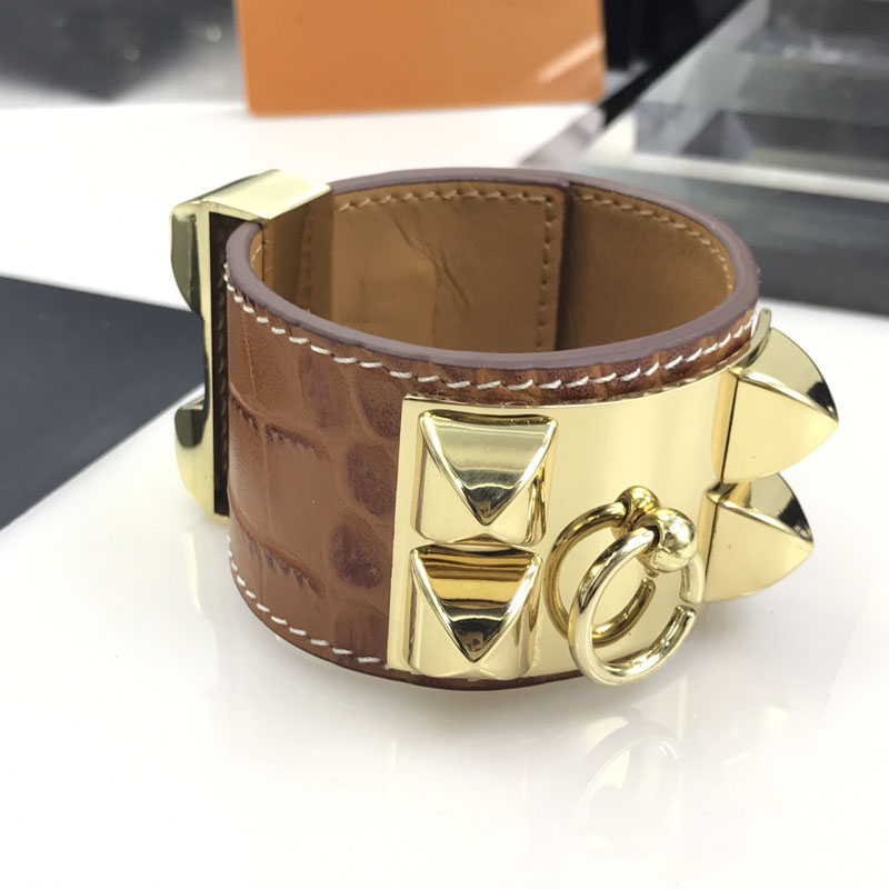 popular brand jewerlry genuine leather bracelet for women stainless steel bracelet crocodile