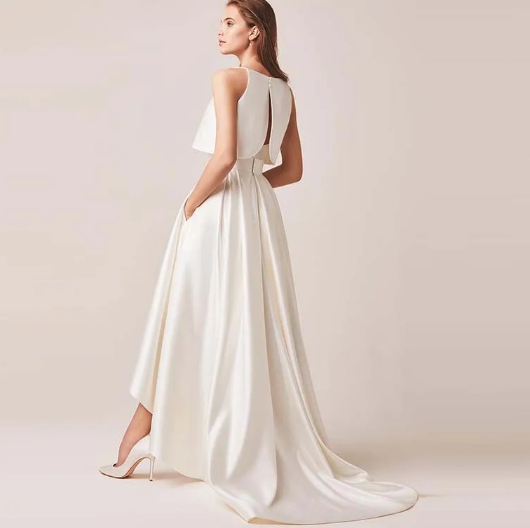 2024 Ivory Stain High/Low Wedding Dresses Two Pieces Floor-Lenth Bridal Gown Birthday Party Dresses Vestido De Noiva