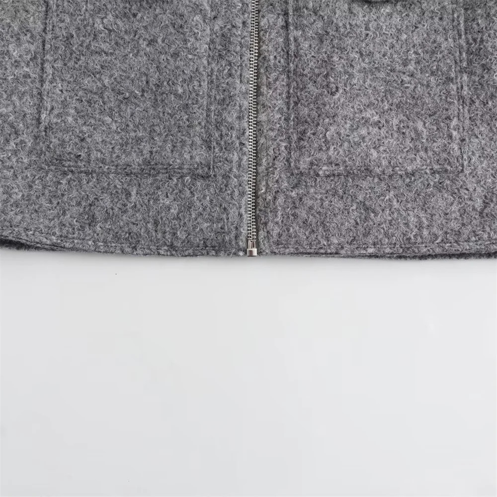 Womens Jackets UNIZERA Winter Casual Grey Beaded Leather Loose Patch Pocket Short Jacket Coat 231129