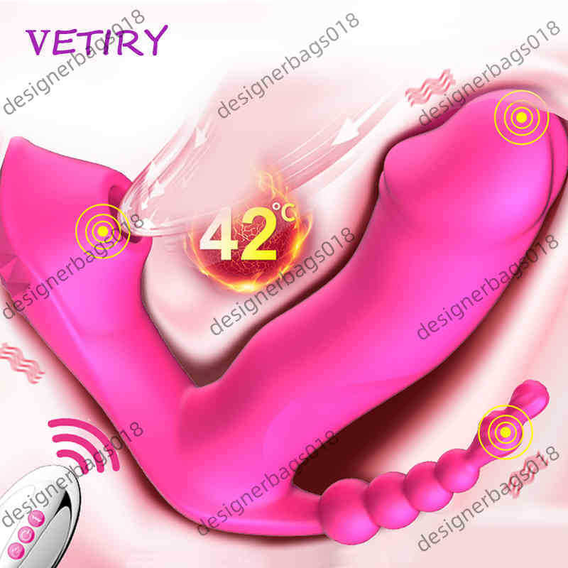 Massager Sexy 3 in Toys 1 Sucking Vibrator Heating Wearable Dildo Anal Vagina Clitoris Stimulator Sex for Women G-spot Oral Suction