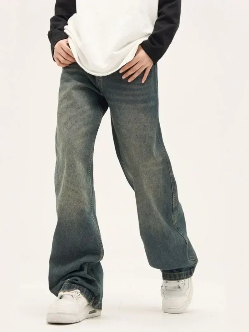 Men's Jeans Y2K Man Korean Casual Grunge Blue Cargo Pants Baggy Vintage Streetwear Wide Leg Wash Denim Trousers Oversize Women Clothes 231129