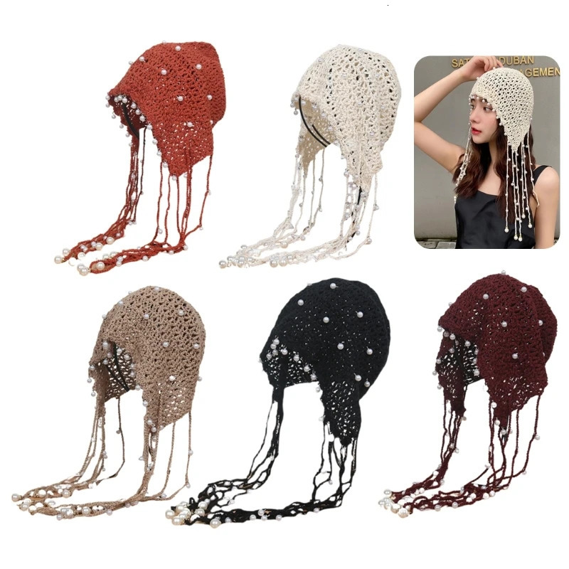Beanie Skull Caps Elegant Pearls Beanie Hat Breathable Y2K Crochet Holiday Decors 231130