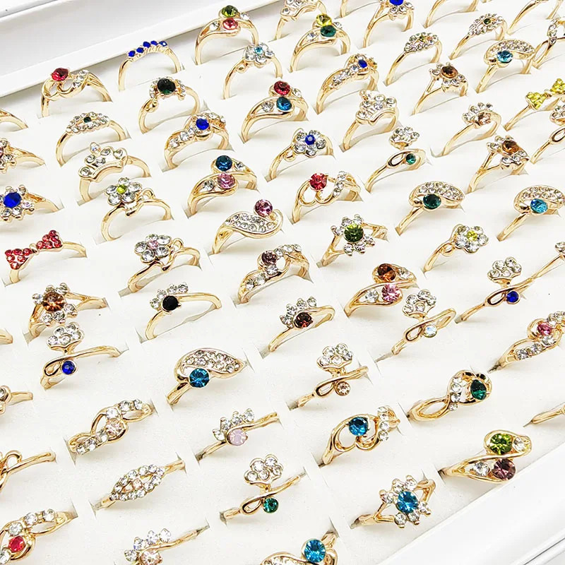 Wedding Rings 20pcs Lot Wholesale Flower Leaves Thin Finger For Women Colorful Crystal Crown Bow Jewelry Party Girls Gift 231130