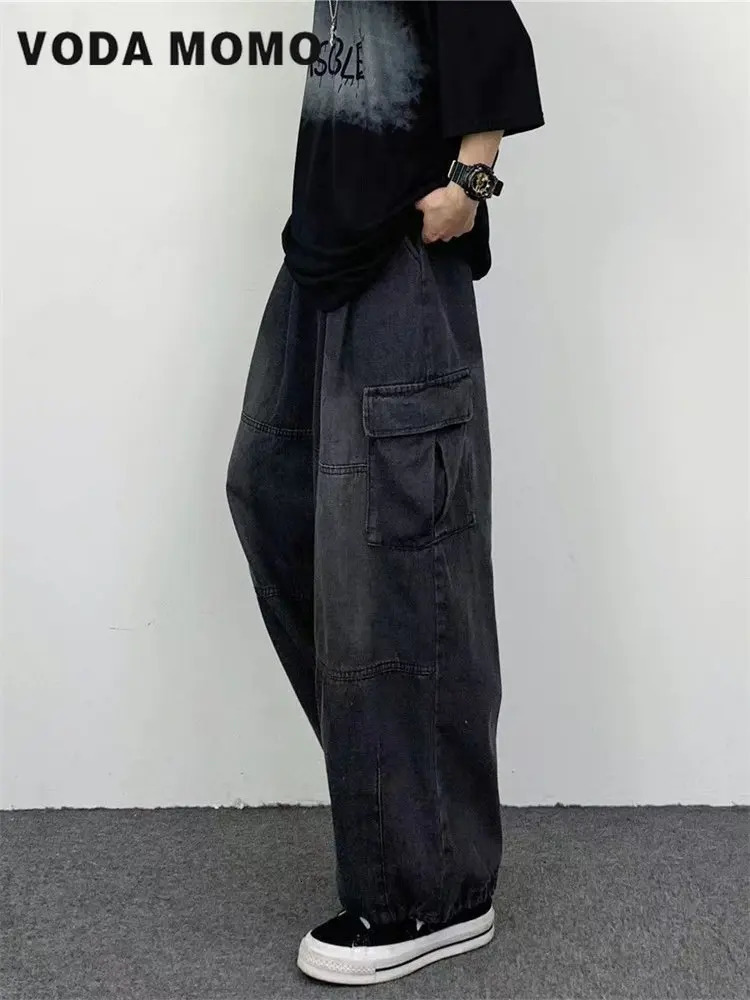 Men's Jeans Autumn Harajuku Fashion retro High Street hiphop Pants Straight Wide Leg Pants Women Casual Loose Big Pockets Cargo Jeans 231129