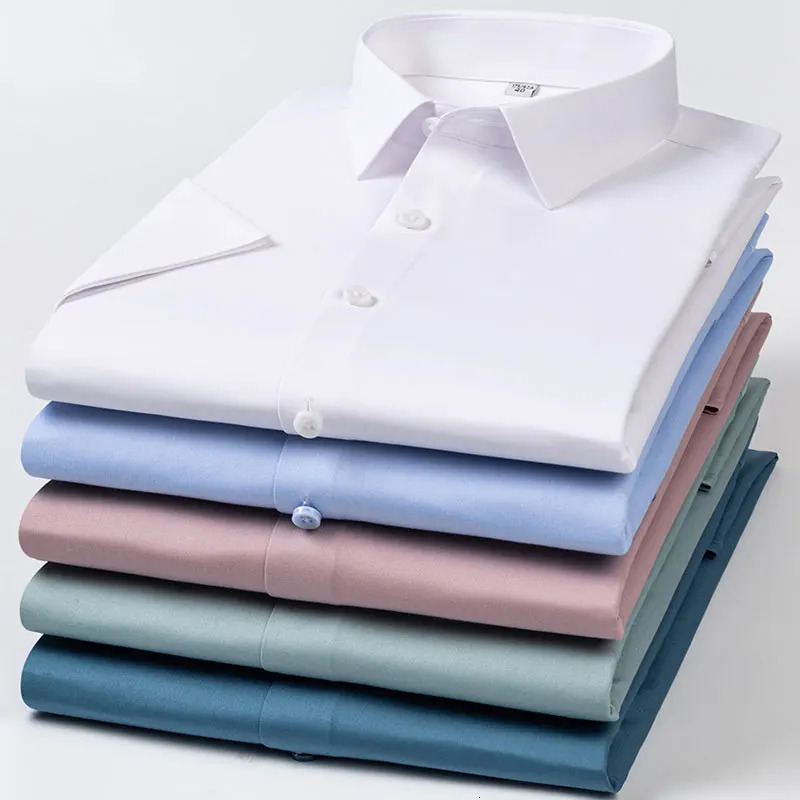 Men's Casual Shirts Bamboo Fiber Soft Cozy No Pockets Thin Solid Color Casual Business Formal Short-sleeved Shirt Men Slim Fit Non-iron Work Shir