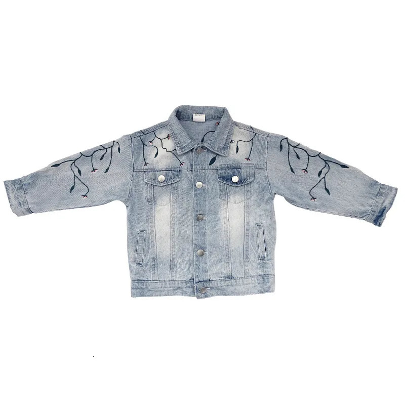 Down Coat Girls Ripped Denim Jacket Fall Korean Embroidered Children's All-match Jackets Kids Fashion Toddler Trendy Clothing 231129