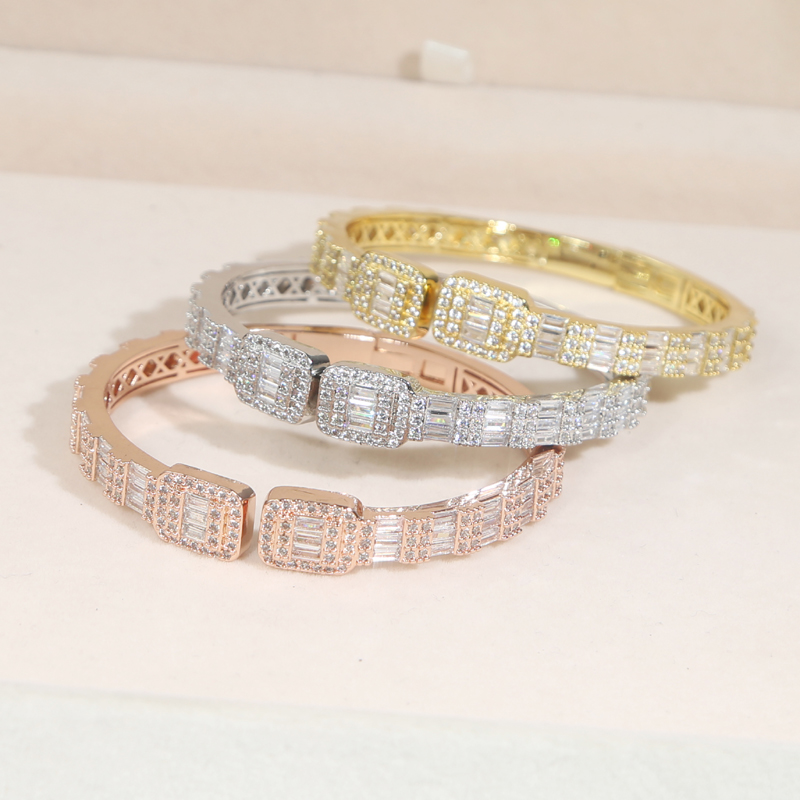 Rose Gold Zircon Bangle Hip Hop Bracelet for Women a319