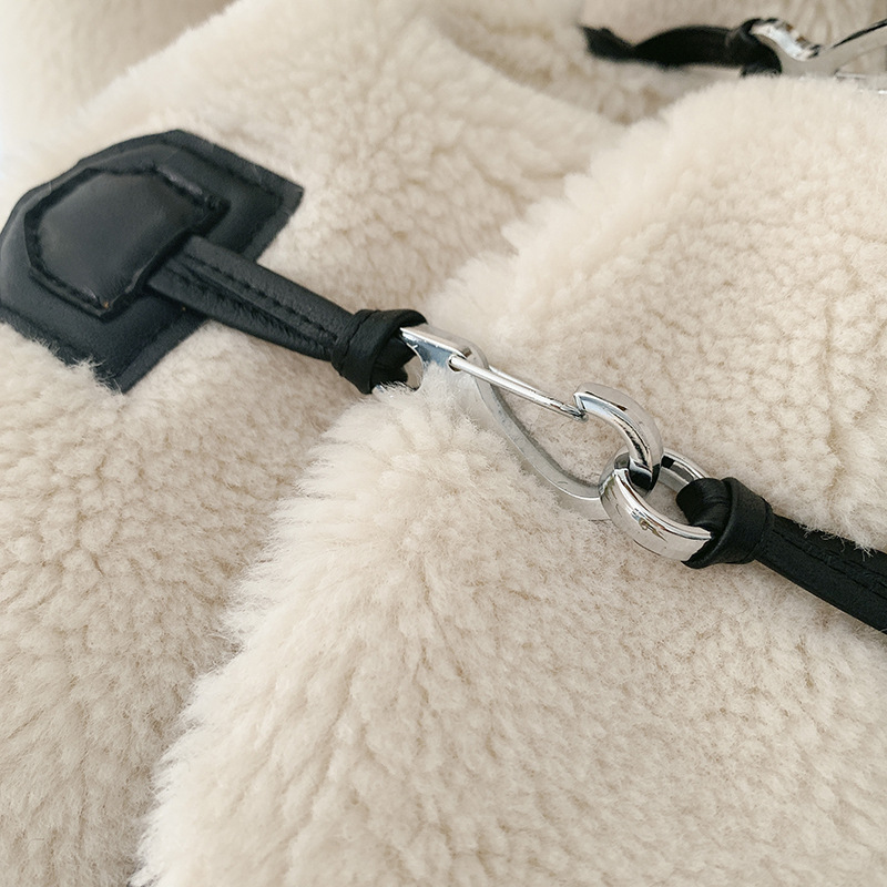 Autumn and winter new te-m minimalist round neck single breasted fur integrated jacket
