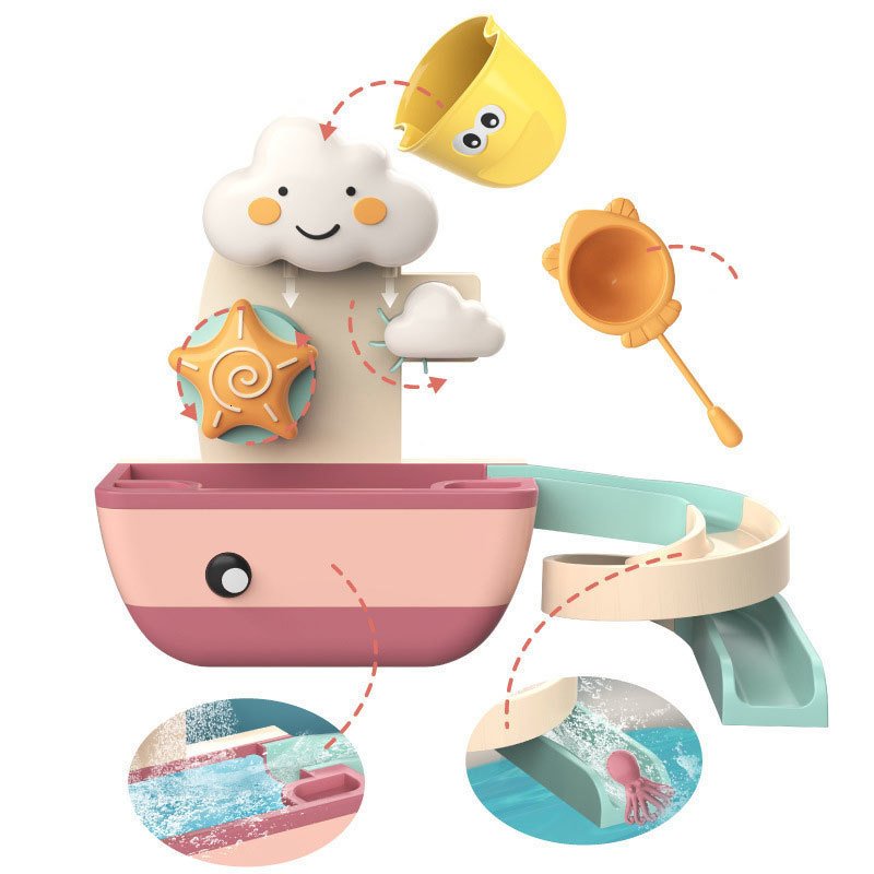 Bath Toys QWZ Baby Bath Toys Pipeline Water Spray Shower Game Cloud Fishing Track Bath Children Bathroom Bathing Shower Kids Toy Gifts 230131