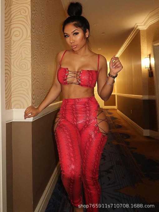 2023 New fashion pants Women's snakeskin chest with hollowed out rope sleeveless two-piece suit