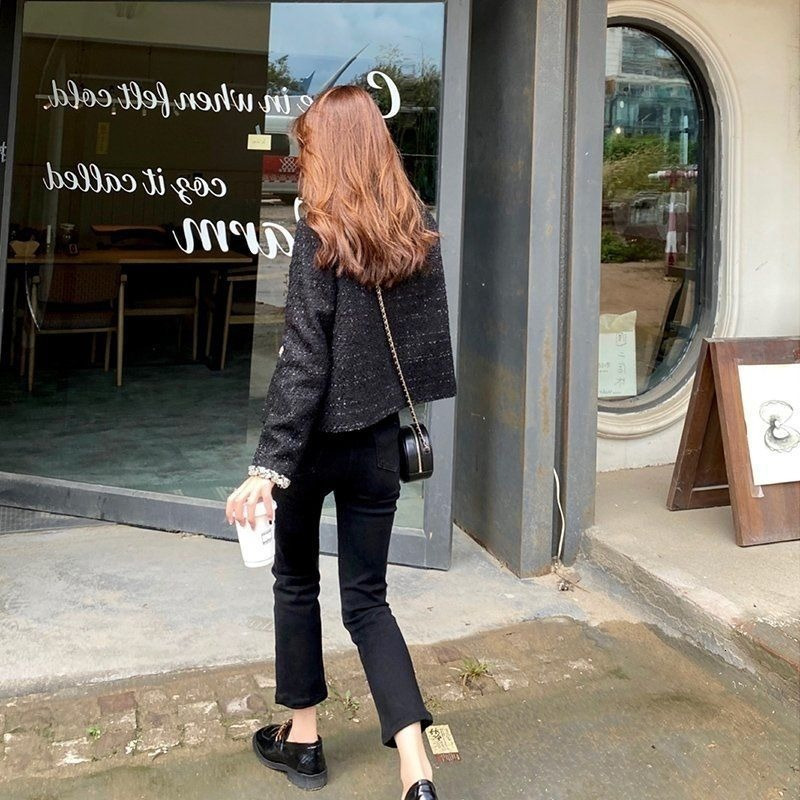 Womens Jackets French ladies style black Korean version short Top bright sparkling Fashion simple casual 230131