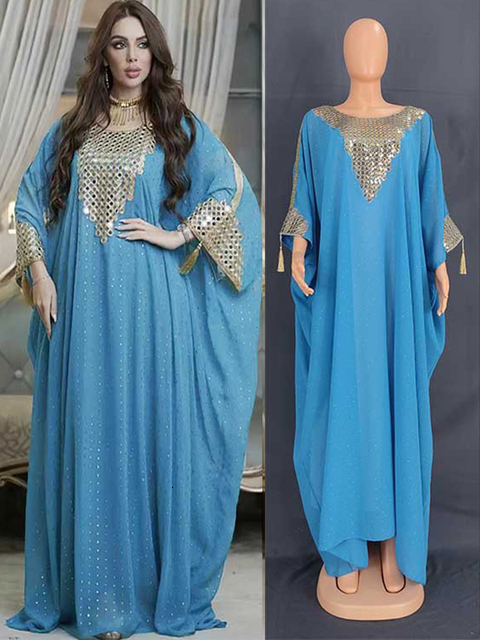 Ethnic Clothing Ethnic Clothing Turkey Muslim Abaya Women Dress Set 2 Piece Chiffon Sequins Bat Sleeve Oversized Gown Dresses Dubai Arab Morocco Cafta