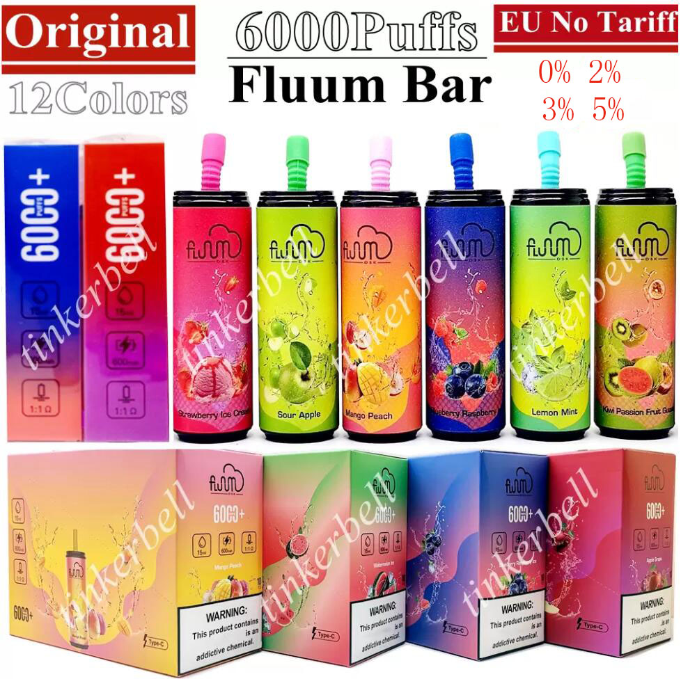 Original Fluum Bar 6000 Puffs Electronic Cigarettes Disposable Vape Pen 0% 2% 3% 5% Hits 12 Flavors Vapes ECigs Rechargeble Vapors Puff 6000 Desechable
Original Fluum Bar 6000 Puffs Electronic Cigarettes Disposable Vape Pen 0% 2% 3% 5% Hits 12 Flavors Vapes ECigs Rechargeble Vapors Puff 6000 Desechable