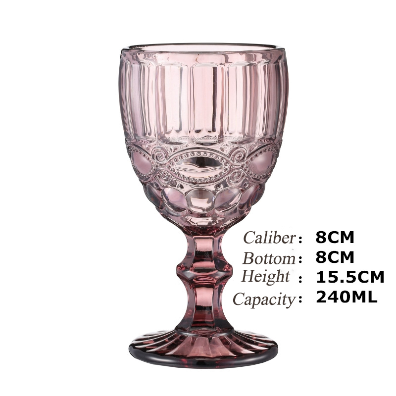 240ml 300ml European style embossed stained glass Wine Glasses Colored Glass Goblet with Stem Vintage Pattern Embossed Romantic Drinkware for Party We