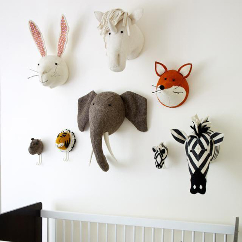 Wall Decor INS Felt Animal Head Wall Decor Plush Toys Giraffe Elephant Nursery Wall Hanging Felt Handmade Head Children Girl Room Decor 230131