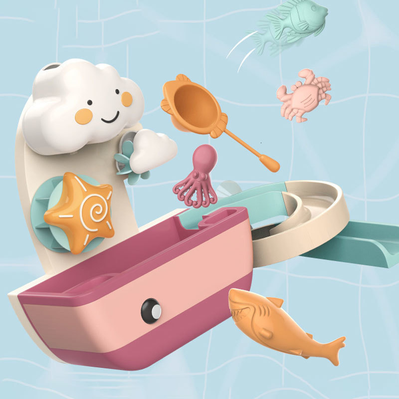 Bath Toys QWZ Baby Bath Toys Pipeline Water Spray Shower Game Cloud Fishing Track Bath Children Bathroom Bathing Shower Kids Toy Gifts 230131