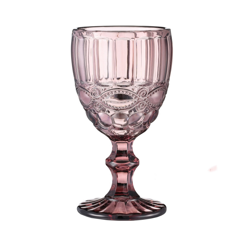 240ml 300ml European style embossed stained glass Wine Glasses Colored Glass Goblet with Stem Vintage Pattern Embossed Romantic Drinkware for Party We