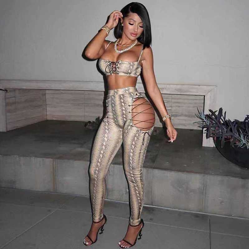 2023 New fashion pants Women's snakeskin chest with hollowed out rope sleeveless two-piece suit