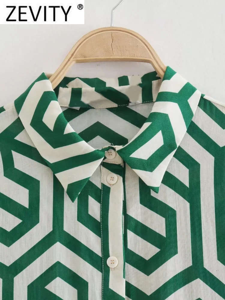 Casual Dresses ZEVITY Women Vintage Geometric Print Pleats Casual Slim Midi Shirt Dress Female Chic Pleats Ruffles A Line Vestido DS395 230131