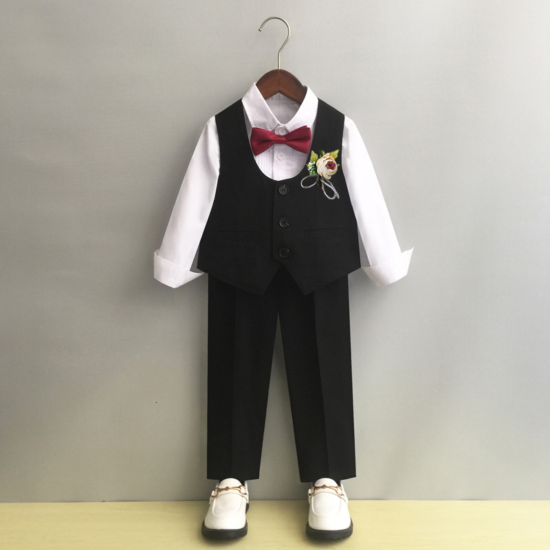 Suits Boys Double Breasted Dress Suit Set Autumn Winter Child Birthday Party Wedding Host Costumes Kids Blazer Pants Bowtie Clothes 230131