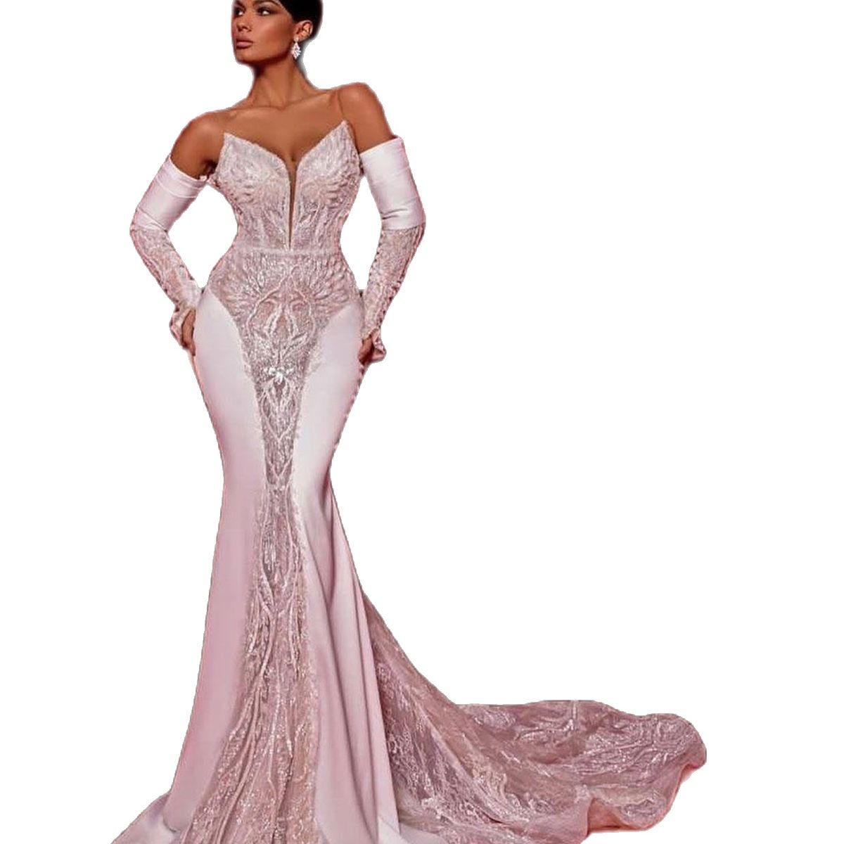 Fashion Lace Mermaid Wedding Dresses Vintage Sequined Lace Bridal Gowns Custom Made Simple White Dress Vestido De Novia