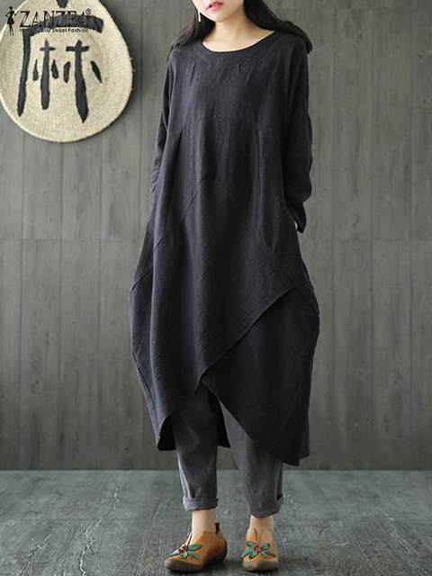 Casual Dresses ZANZEA Women Autumn Long Sleeve Irregular Hem Loose Solid Midi Dress Vintage Vestido Casual Party Tunic Dresses Robe Sundress 230131