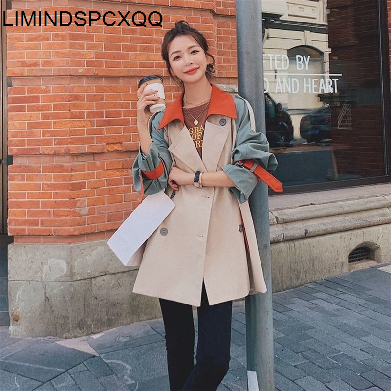 Womens Trench Coats Chic Color Matching Windbreaker Spring Fall Korean Loose Long Overcoat Female British Coat With Belt Tops 230131