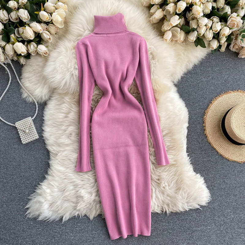 Casual Dresses Dresses for Women Sexy Turtleneck Knitted Bodycon Dress Women Autumn Winter Long Sleeve Sweater Dress 230131