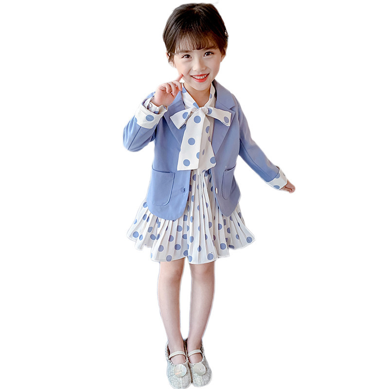 Suits Kids Blazers Sets Spring Autumn Girls Casual 2pcs Dress Suits Jackets Single Breasted Polka Dot Sweet Children's Clothes H52 230131