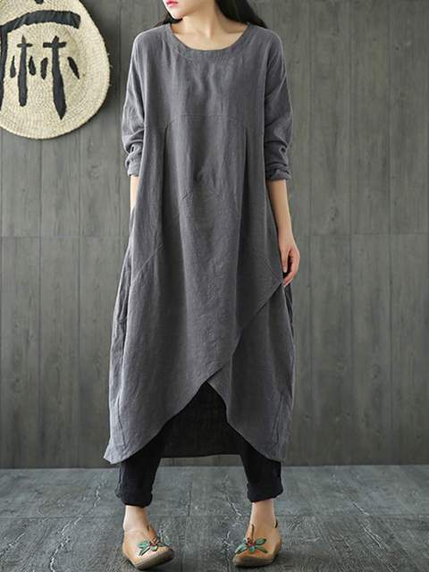 Casual Dresses ZANZEA Women Autumn Long Sleeve Irregular Hem Loose Solid Midi Dress Vintage Vestido Casual Party Tunic Dresses Robe Sundress 230131