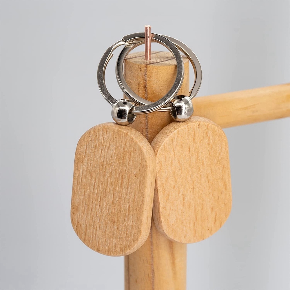 Keychains Lanyards 20 Pcs Blank Wooden Tag Diy Engraving Blanks 230131