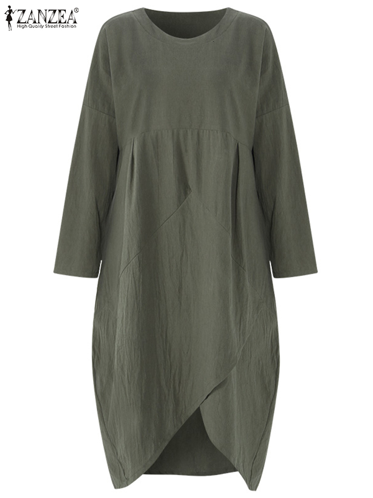 Casual Dresses ZANZEA Women Autumn Long Sleeve Irregular Hem Loose Solid Midi Dress Vintage Vestido Casual Party Tunic Dresses Robe Sundress 230131