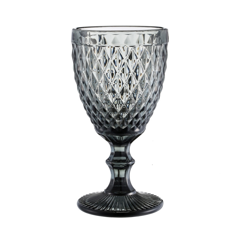 240ml 300ml European style embossed stained glass Wine Glasses Colored Glass Goblet with Stem Vintage Pattern Embossed Romantic Drinkware for Party We